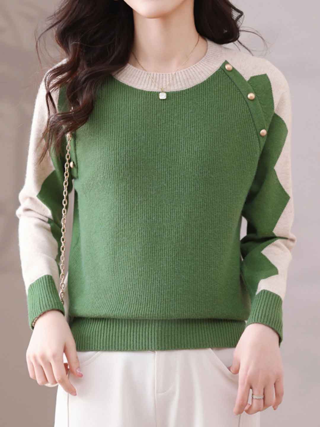 Bailey Loose Crew Neck Jacquard Knitted Pullover Top