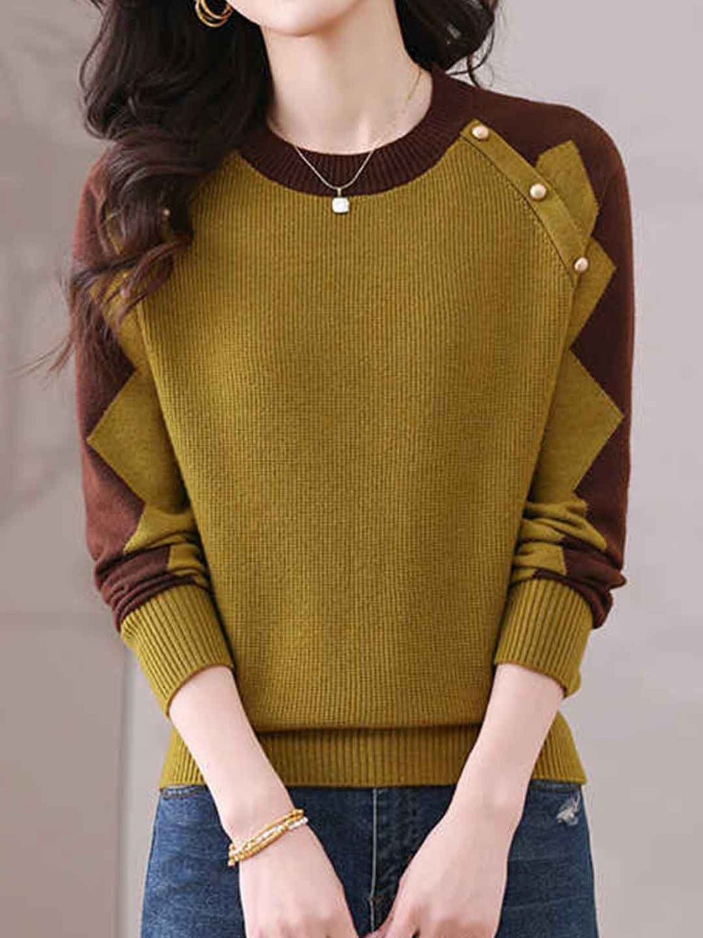 Bailey Loose Crew Neck Jacquard Knitted Pullover Top