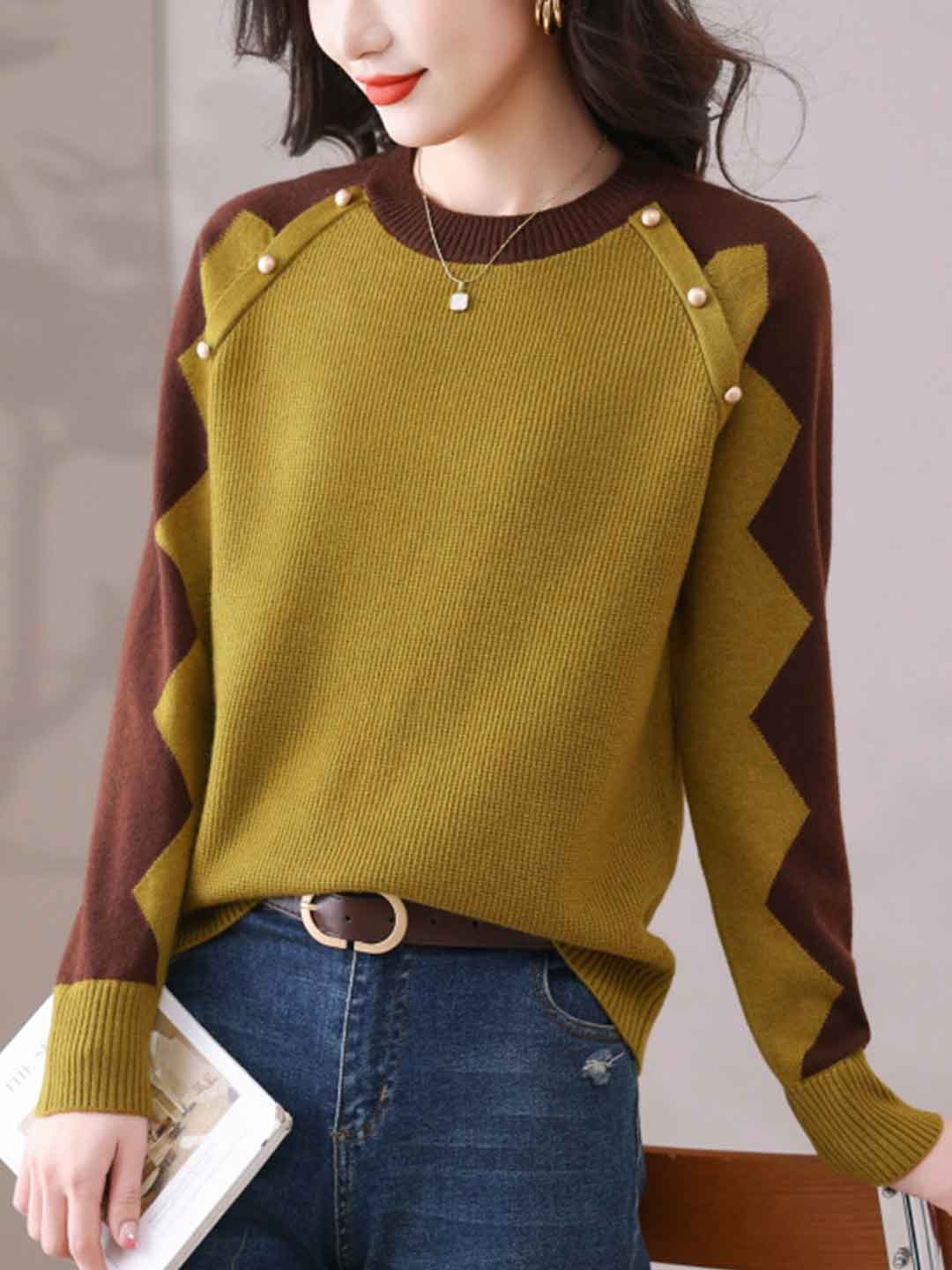 Bailey Loose Crew Neck Jacquard Knitted Pullover Top