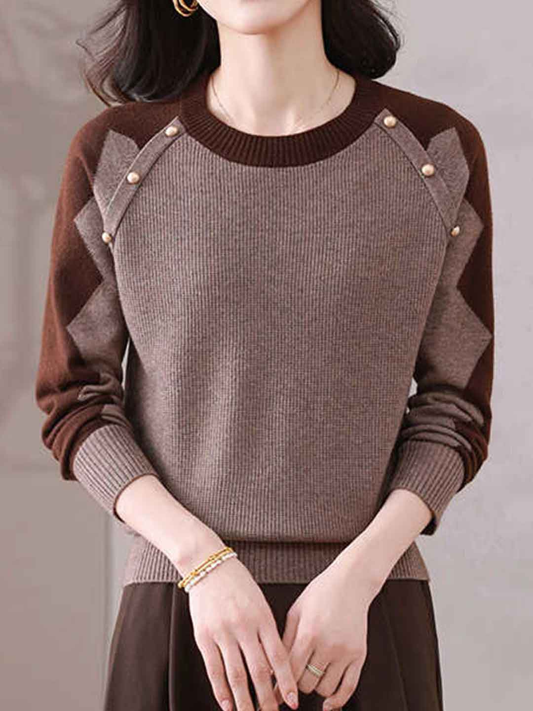 Bailey Loose Crew Neck Jacquard Knitted Pullover Top
