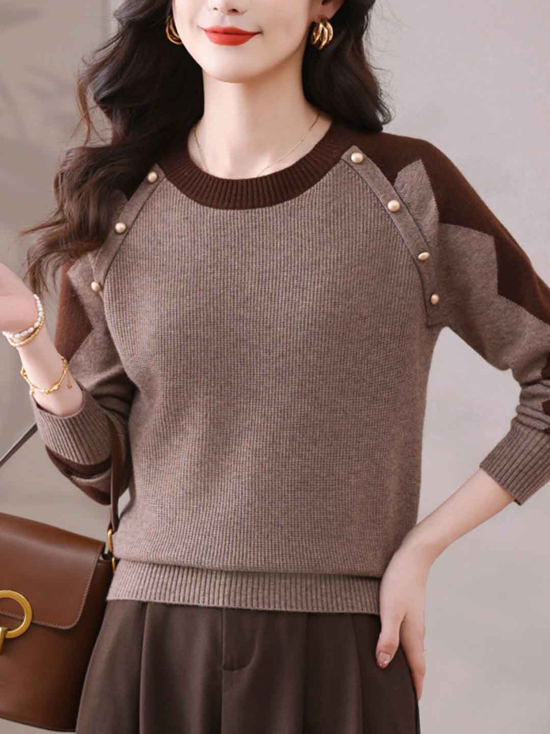 Bailey Loose Crew Neck Jacquard Knitted Pullover Top